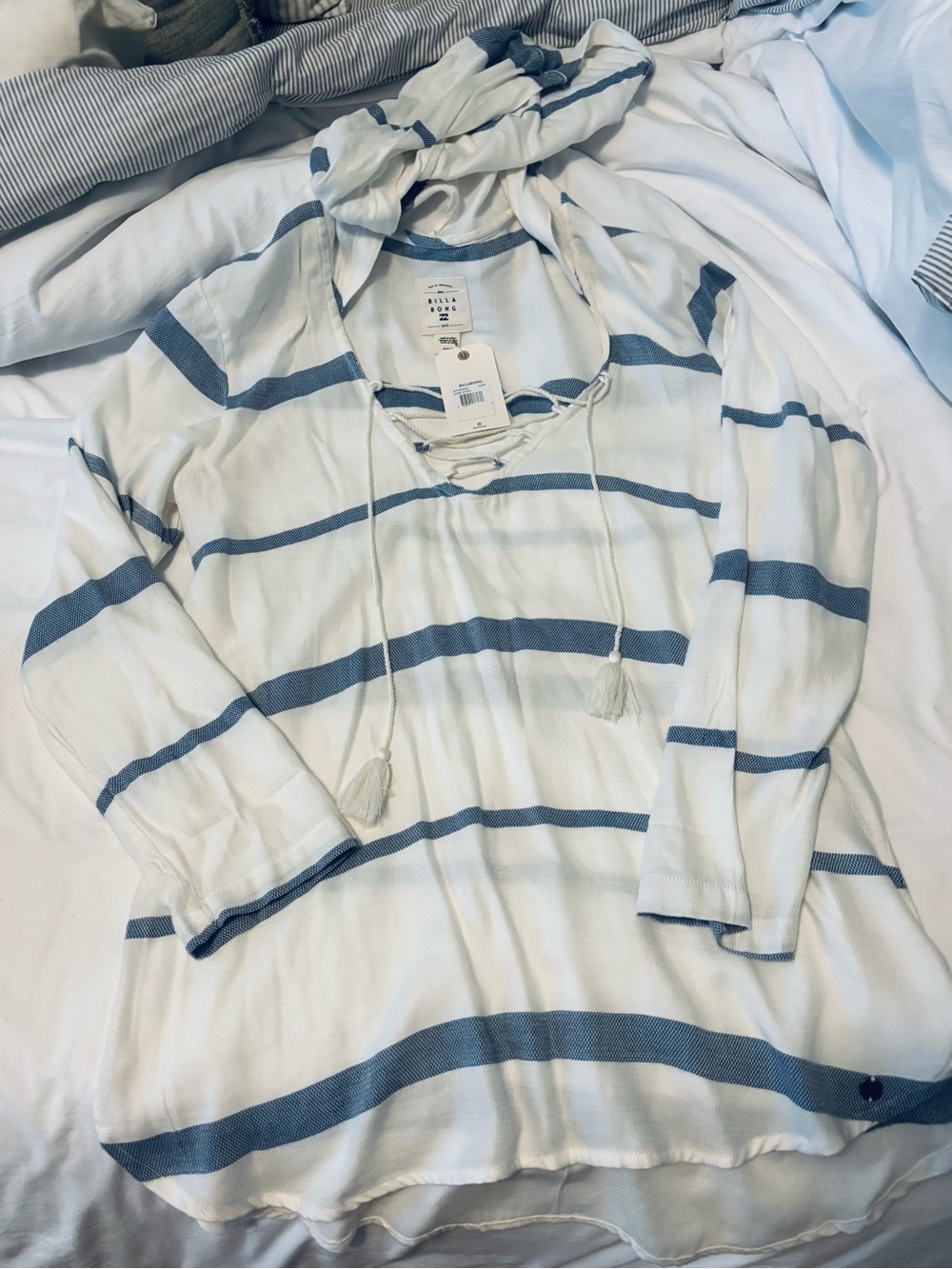 Billabong White Swim Coverup with Blue Stripes